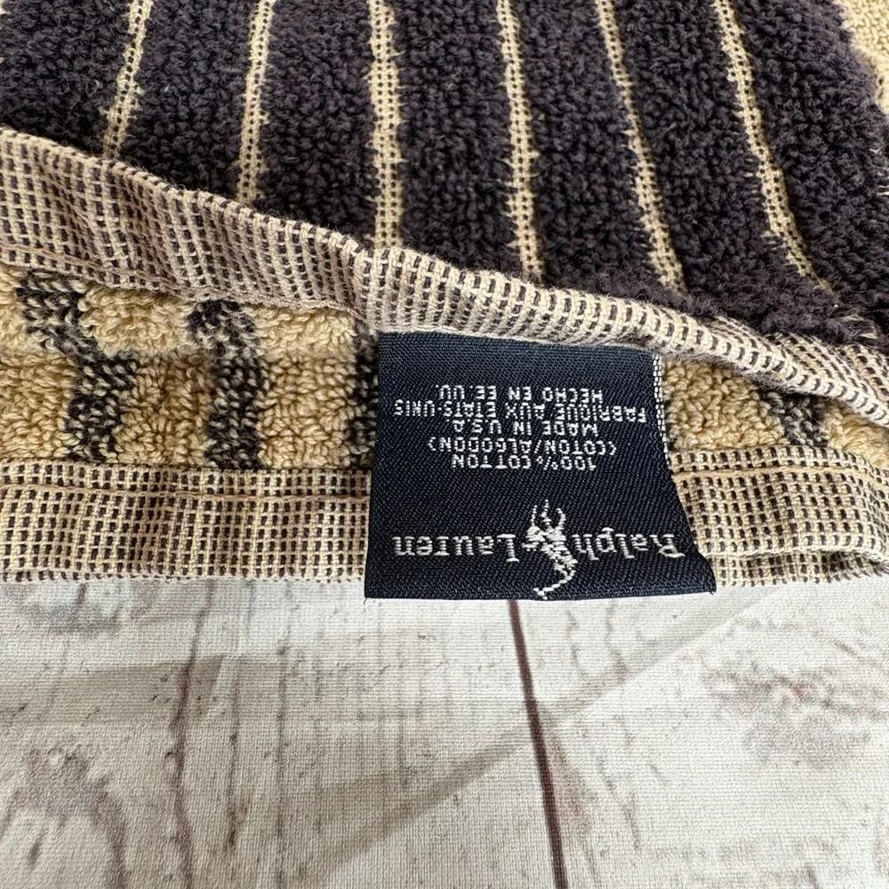 Vintage Ralph Lauren Hand Towel Wash Cloth Brown Black Stripe 100% Cotton
